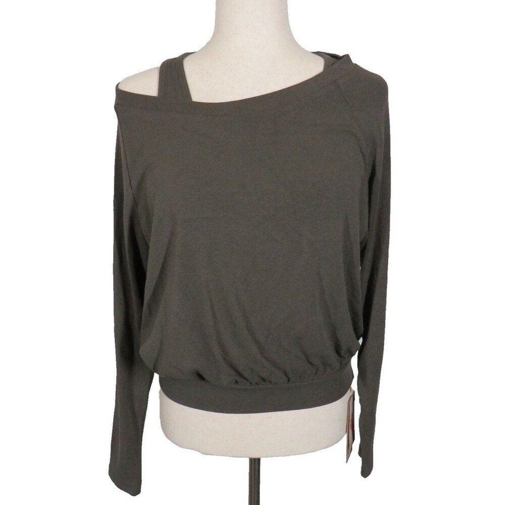 OGL EcoMousse Heat-Tech Layered Long Sleeve Off Shoulder Brami Top Olive Size L